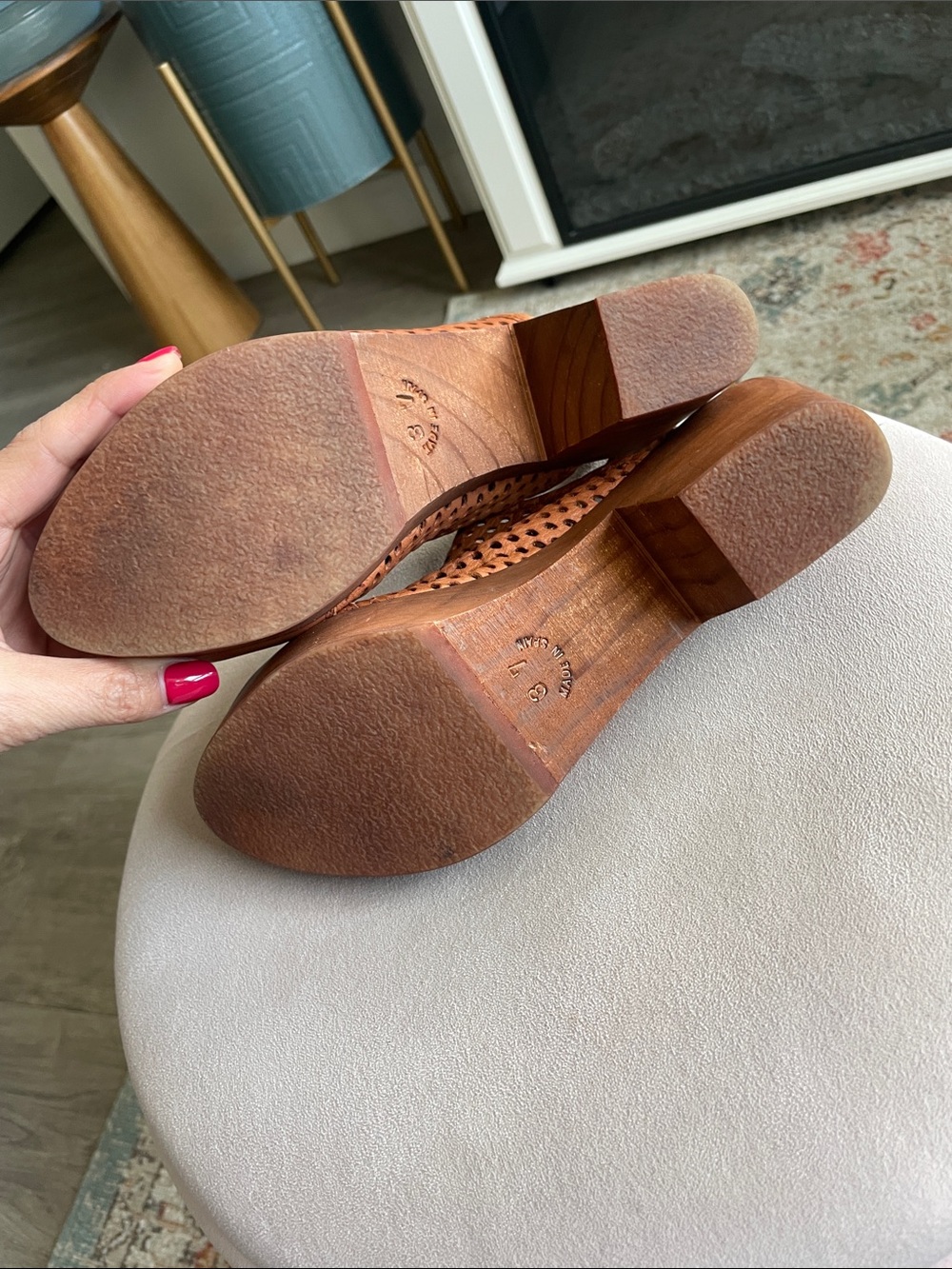 Free People Logan Tan Perforated Leather Slingback Clog Heels - Picture 11 of 15